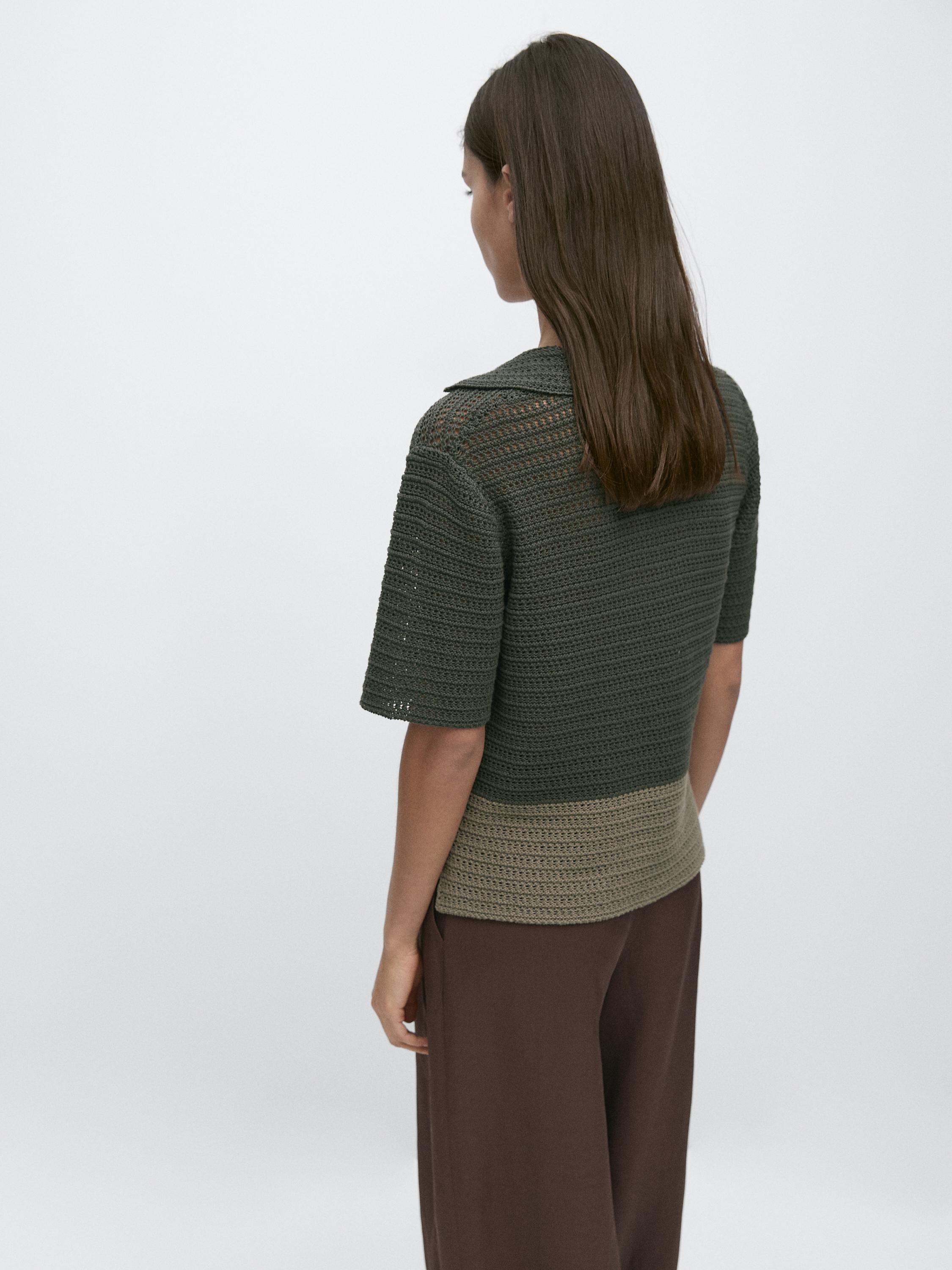 Pull en maille ajourée à col polo